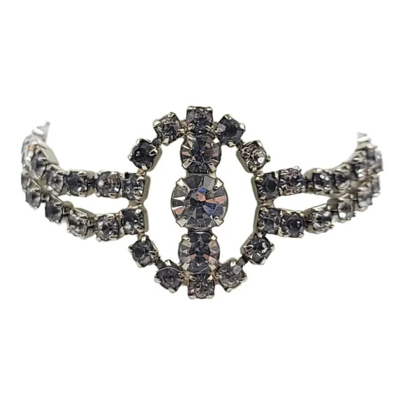 Gray Glass Rhinestone Art Deco Style Silver Tone Vintage Bracelet - Picture 1 of 5